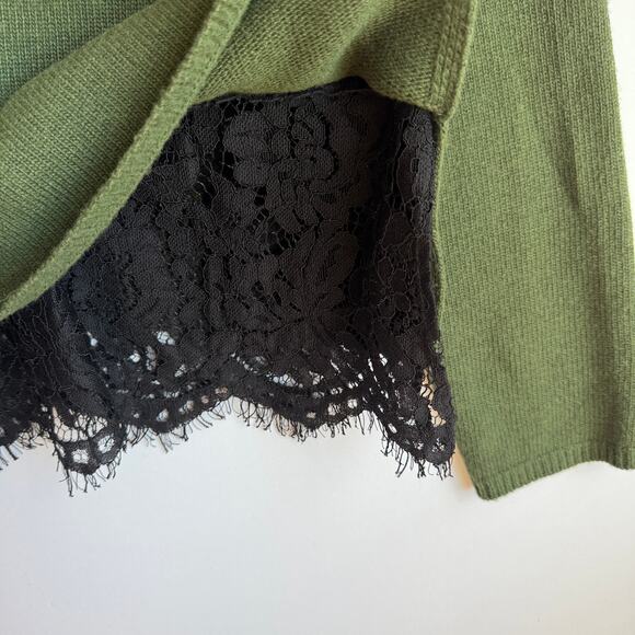 Robert Rodriguez V Neck Pullover Sweater Medium Green Black Lace Trim Wool Blend - Picture 7 of 16